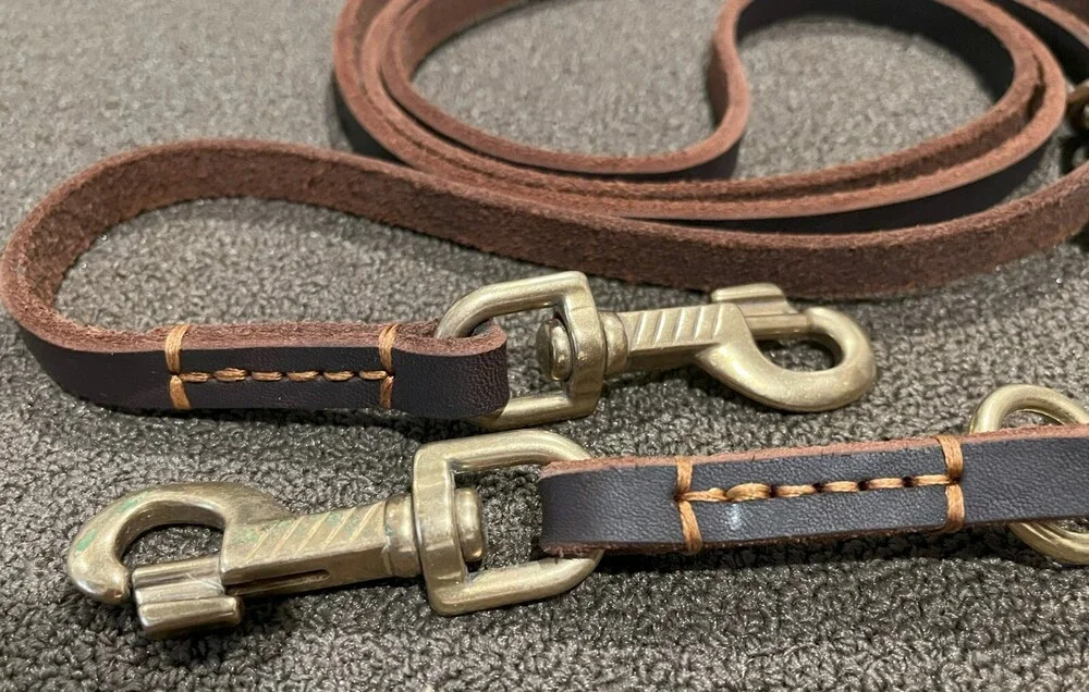 Training dog leash Leather with Brass fittings  99 inches